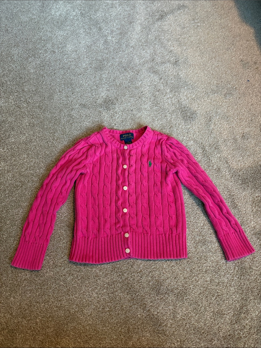 Polo by Ralph Lauren Bright Pink Cable-Knit Cardigan girls size 5